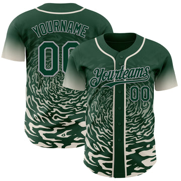 Custom Green Cream-Gray Fluid Wave Splatter Gradient Authentic Baseball Jersey