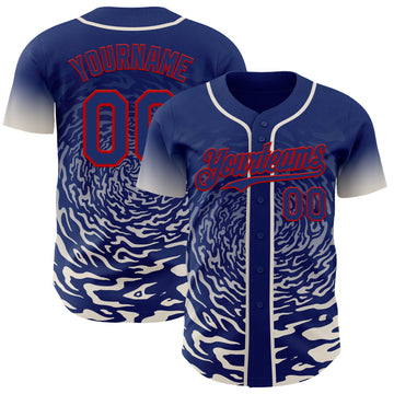 Custom Royal Cream-Red Fluid Wave Splatter Gradient Authentic Baseball Jersey