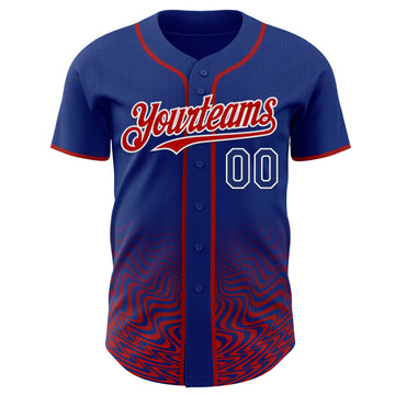 Custom Royal Red-White Fluid Wave Psychedelic Swirl Authentic Baseball Jersey