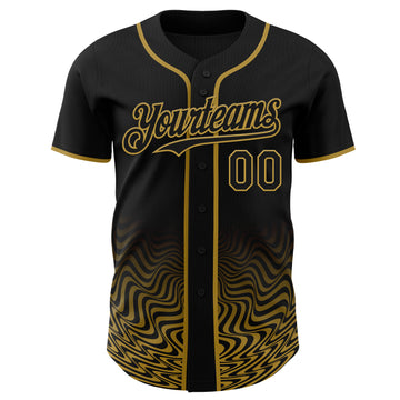 Custom Black-Old Gold Fluid Wave Psychedelic Swirl Authentic Baseball Jersey