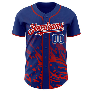 Custom Royal Red-White Fluid Liquid Wave Splatter Authentic Baseball Jersey