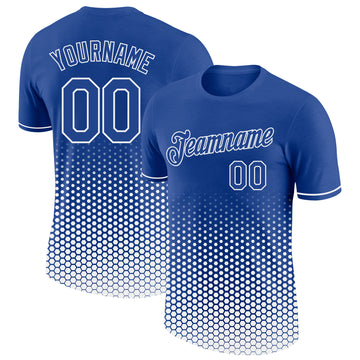Custom Royal-White Geometric Hexagonal Dot Gradient Performance T-Shirt