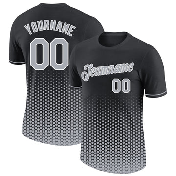 Custom Black Gray-White Geometric Hexagonal Dot Gradient Performance T-Shirt
