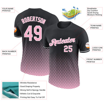 Custom Black Light Pink-White Geometric Hexagonal Dot Gradient Performance T-Shirt