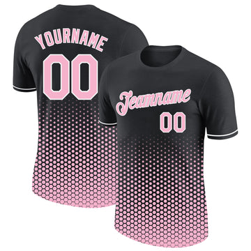 Custom Black Light Pink-White Geometric Hexagonal Dot Gradient Performance T-Shirt