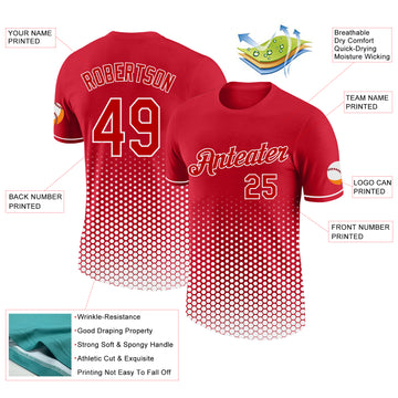Custom Red-White Geometric Hexagonal Dot Gradient Performance T-Shirt