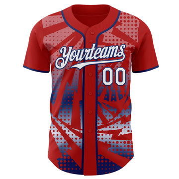 Custom Red White-Royal Lightning Gradient Dot Authentic Baseball Jersey