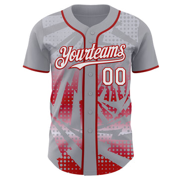 Custom Gray White-Red Lightning Gradient Dot Authentic Baseball Jersey