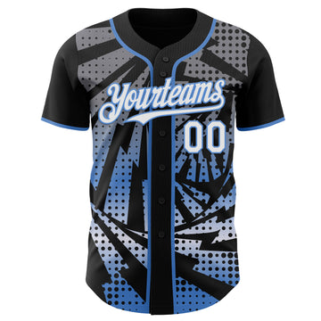 Custom Black White-Light Blue Lightning Gradient Dot Authentic Baseball Jersey