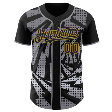 Custom Black Old Gold-Gray Lightning Gradient Dot Authentic Baseball Jersey
