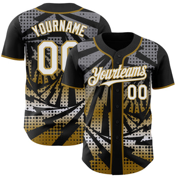 Custom Black White-Old Gold Lightning Gradient Dot Authentic Baseball Jersey