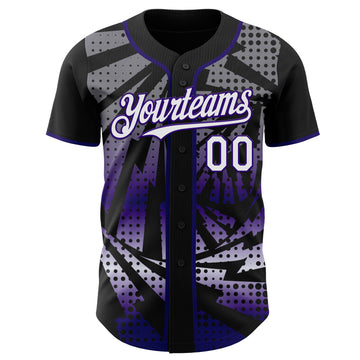 Custom Black White-Purple Lightning Gradient Dot Authentic Baseball Jersey