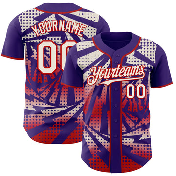 Custom Purple Cream-Red Lightning Gradient Dot Authentic Baseball Jersey