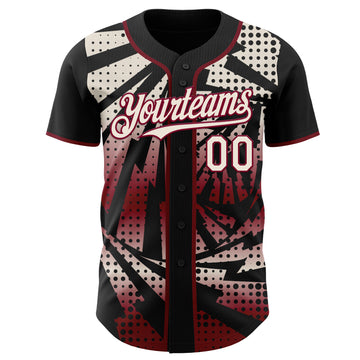 Custom Black Cream-Maroon Lightning Gradient Dot Authentic Baseball Jersey