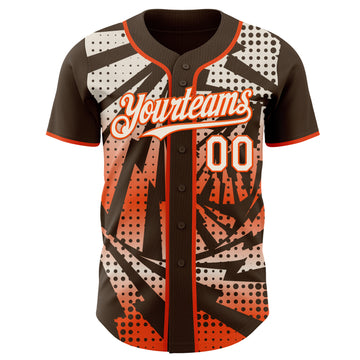 Custom Brown Cream-Orange Lightning Gradient Dot Authentic Baseball Jersey