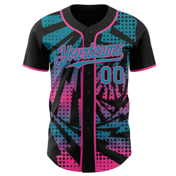 Custom Black Teal-Pink Lightning Gradient Dot Authentic Baseball Jersey