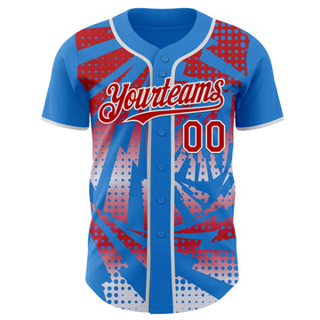 Custom Electric Blue Red-White Lightning Gradient Dot Authentic Baseball Jersey