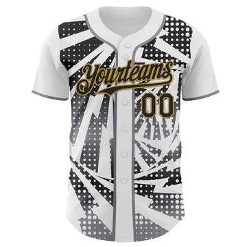 Custom White Black Old Gold-Gray Lightning Gradient Dot Authentic Baseball Jersey