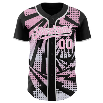 Custom Black Light Pink-White Lightning Gradient Dot Authentic Baseball Jersey