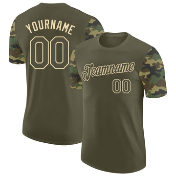 Custom Olive-Cream Camo Two Tone Performance T-Shirt