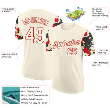 Custom Cream-Red Camo Two Tone Performance T-Shirt