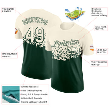 Custom Cream-Green Fade Geometric Splatter Fragmented Shards Performance T-Shirt