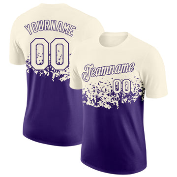 Custom Cream-Purple Fade Geometric Splatter Fragmented Shards Performance T-Shirt
