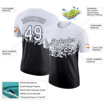 Custom White-Black Fade Geometric Splatter Fragmented Shards Performance T-Shirt