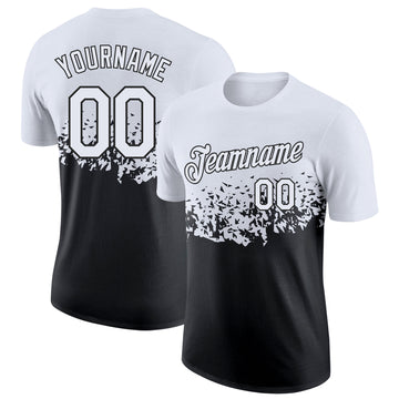 Custom White-Black Fade Geometric Splatter Fragmented Shards Performance T-Shirt