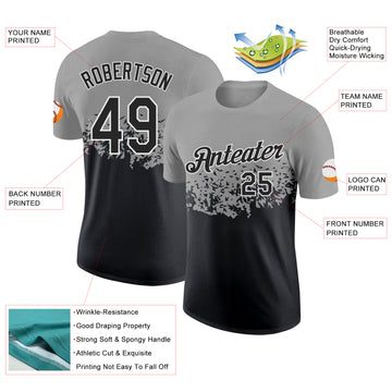 Custom Gray Black-White Fade Geometric Splatter Fragmented Shards Performance T-Shirt