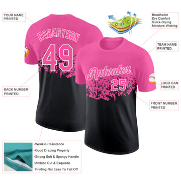 Custom Pink Black-White Fade Geometric Splatter Fragmented Shards Performance T-Shirt