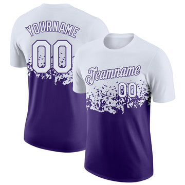 Custom White-Purple Fade Geometric Splatter Fragmented Shards Performance T-Shirt