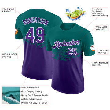 Custom Teal Purple-White Fade Geometric Splatter Fragmented Shards Performance T-Shirt