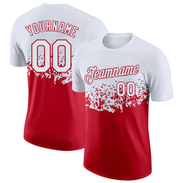 Custom White-Red Fade Geometric Splatter Fragmented Shards Performance T-Shirt