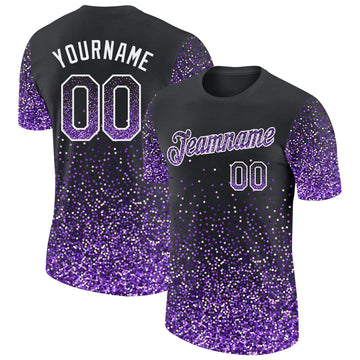 Custom Black Purple-White Colorful Sparkle Gradient Dots Performance T-Shirt