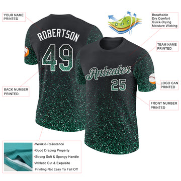 Custom Black Kelly Green-White Colorful Sparkle Gradient Dots Performance T-Shirt