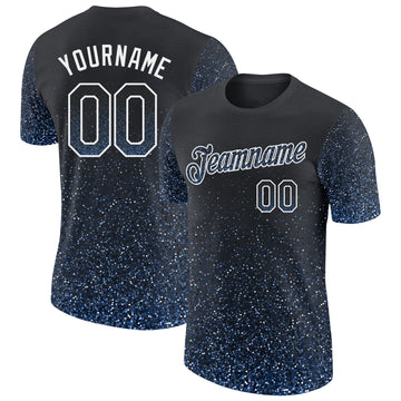 Custom Black Light Blue-White Colorful Sparkle Gradient Dots Performance T-Shirt