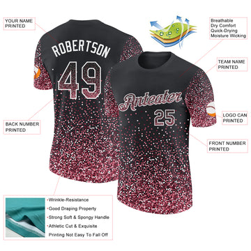Custom Black Crimson-White Colorful Sparkle Gradient Dots Performance T-Shirt