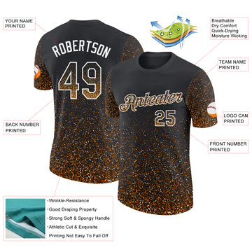 Custom Black Bay Orange-White Colorful Sparkle Gradient Dots Performance T-Shirt