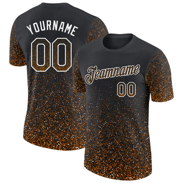Custom Black Bay Orange-White Colorful Sparkle Gradient Dots Performance T-Shirt