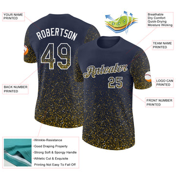 Custom Navy Yellow-White Colorful Sparkle Gradient Dots Performance T-Shirt
