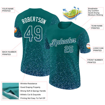 Custom Teal Light Blue-White Colorful Sparkle Gradient Dots Performance T-Shirt