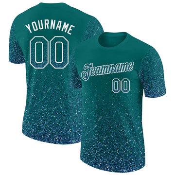 Custom Teal Light Blue-White Colorful Sparkle Gradient Dots Performance T-Shirt