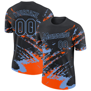Custom Black Orange-Powder Blue Brush Stroke Shatter Splatter Performance T-Shirt