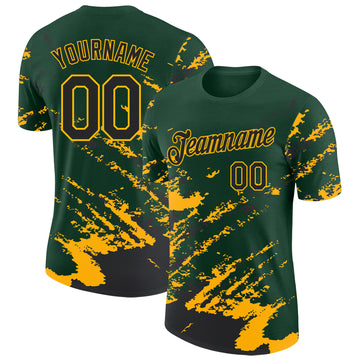 Custom Green Black-Gold Brush Stroke Shatter Splatter Performance T-Shirt
