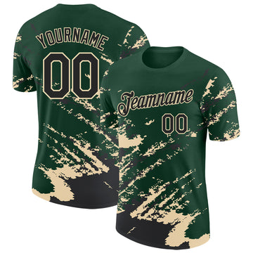Custom Green Black-Cream Brush Stroke Shatter Splatter Performance T-Shirt