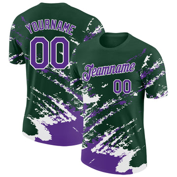 Custom Green Purple-White Brush Stroke Shatter Splatter Performance T-Shirt