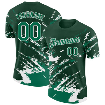 Custom Green Kelly Green-White Brush Stroke Shatter Splatter Performance T-Shirt