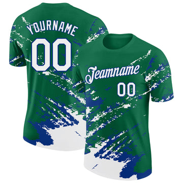 Custom Kelly Green White-Royal Brush Stroke Shatter Splatter Performance T-Shirt