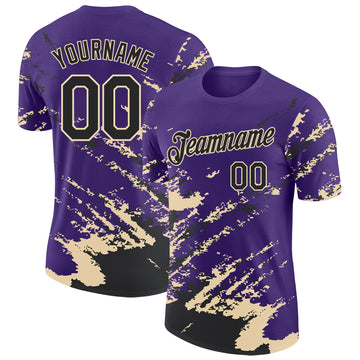 Custom Purple Black-Cream Brush Stroke Shatter Splatter Performance T-Shirt